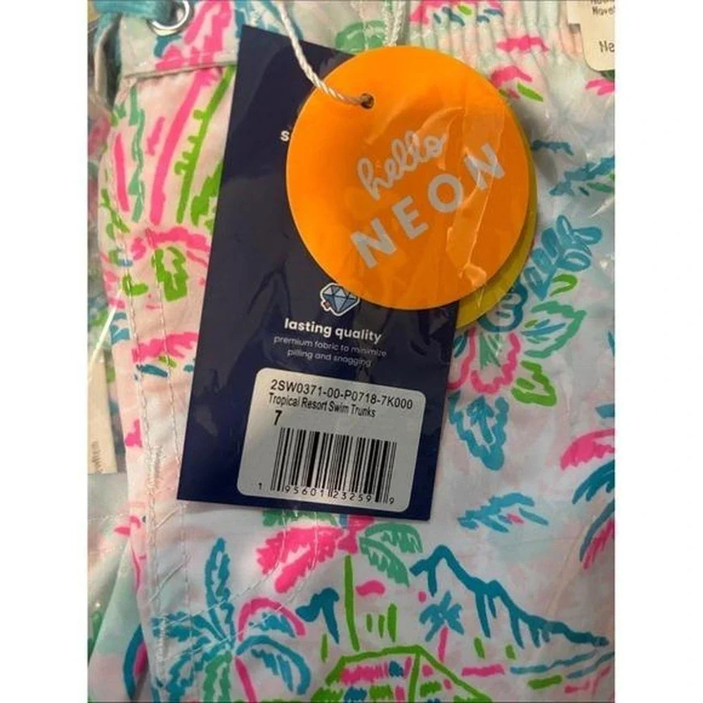 RuggedButts Floral‎ Swim Shorts - White with Teal & Pink Accents boys size 7